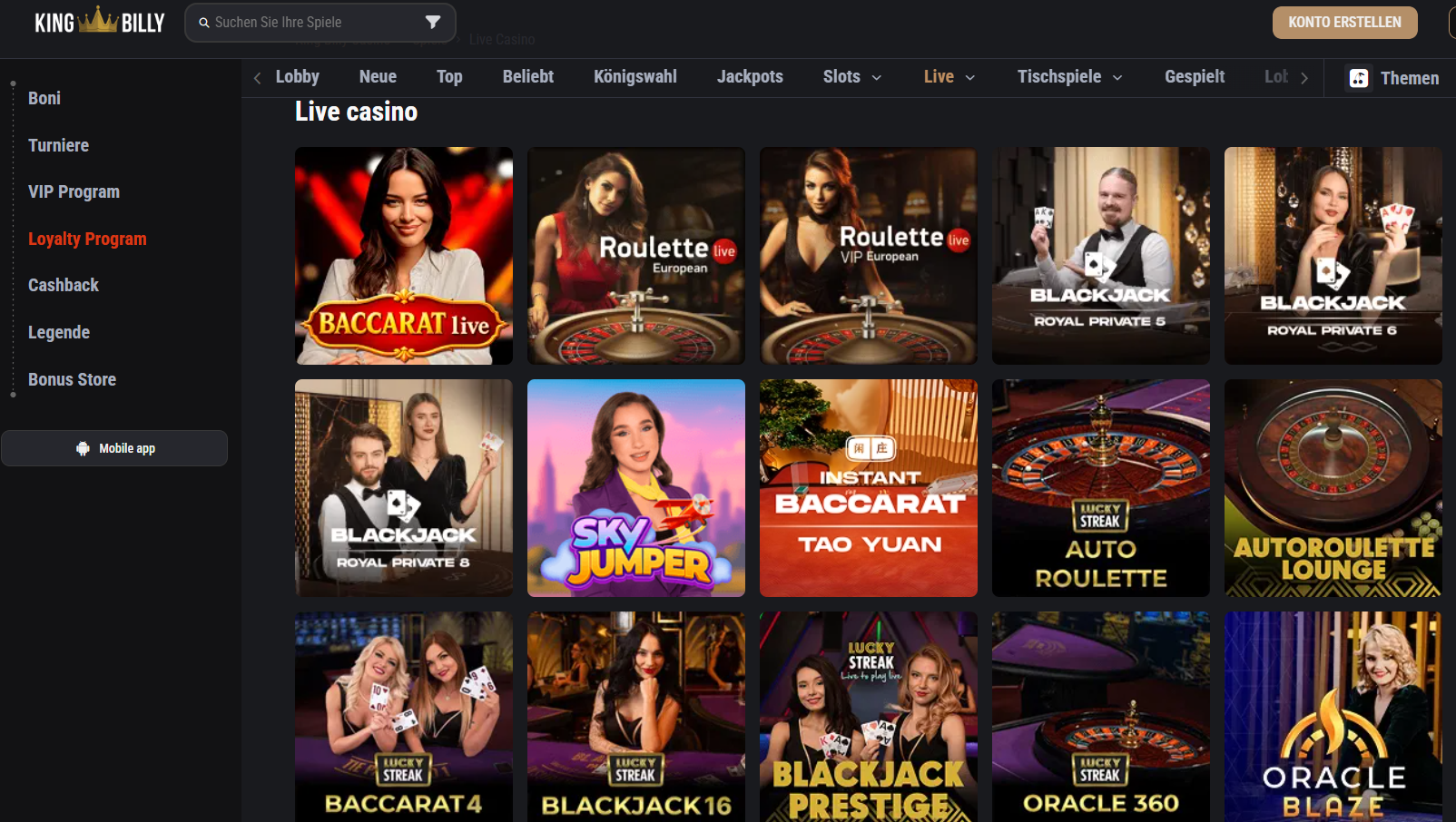 King Billy Casino Live Casino